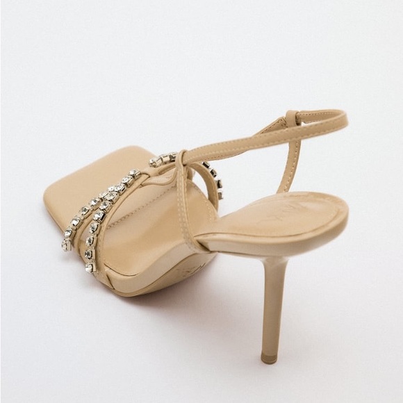 Zara Beige Rhinestone High Heel Sandals - Picture 14 of 17